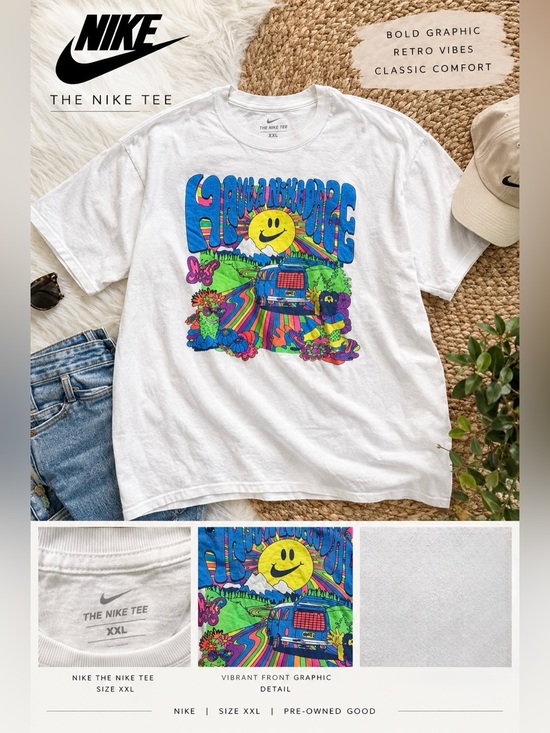 Nike Other - Nike The Nike Tee XXL White Colorful Graphic T-Shirt Retro Psychedelic Smiley